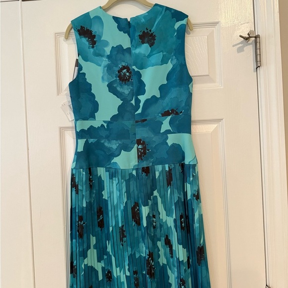 Lela Rose Blue and Black Pleated Sheath Midi Dress - Picture 2 of 7